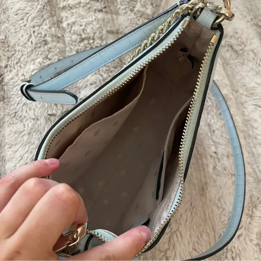 Kate Spade Zippy Frosty Sky Blue‎ Convertible Crocodile Leather Crossbody Purse